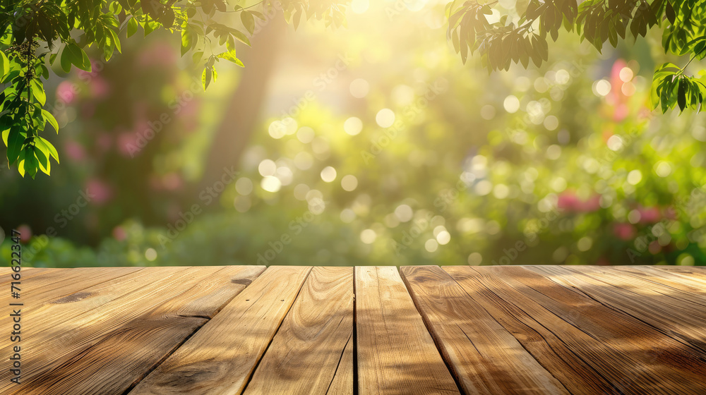 Spring or summer hardwood flooring background with Empty wooden table Spring or summer hardwood flooring background with Empty wooden table