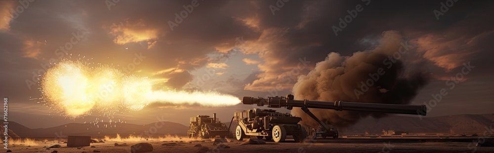 Fototapeta premium The intense war zone of the modern era engulfed in fierce battles, marked by frequent bomb explosions.