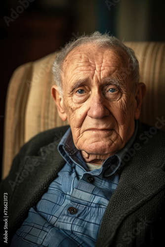 Portrait of an old man sitting in a armchair