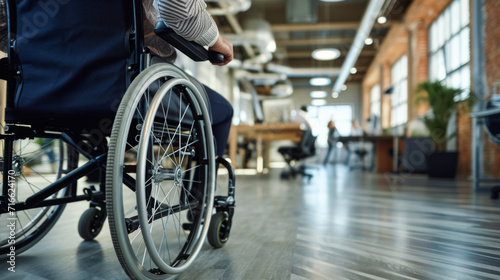 close-up of a person in a wheelchair in an office environment photo
