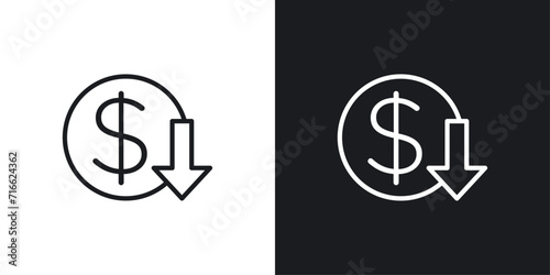 Lower cost icon designed in a line style on white background.