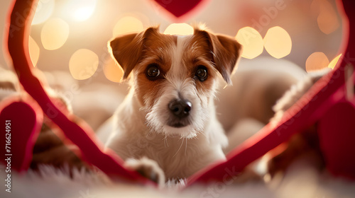 Dog with Loving Eyes Framed by a Heart Shaped Ribbon