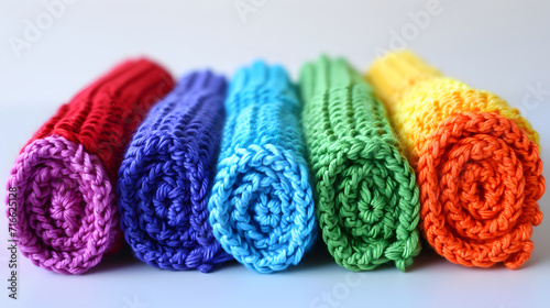 Rainbow Colored Rolled Yarn Skeins Side by Side