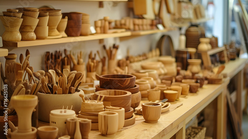 Assorted Wooden Kitchenware on Display at Craft Store