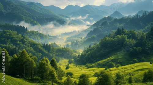 The serene tranquility that accompanies the lush green of the mountains."