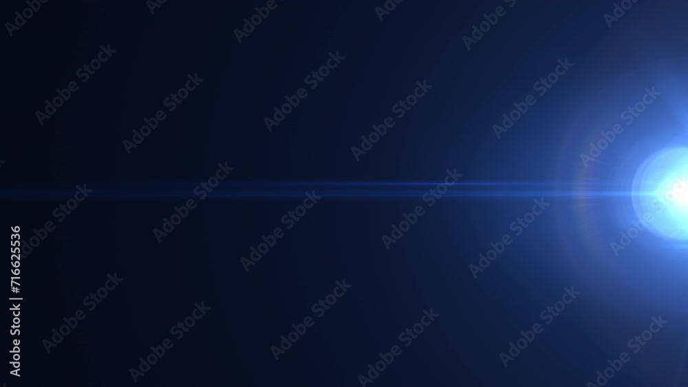 Abstract center blue optical lens flares light shine ray moving from left to right side animation on black background Abstract center blue optical lens flares light shine ray moving from left to right side animation on black background