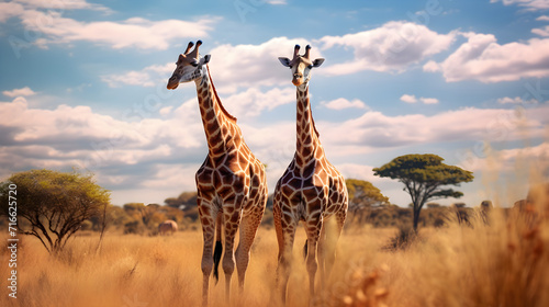 Giraffes in Natural Savannah  Generative AI