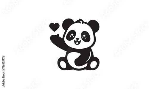 cute cartoonish panda with heart mascot logo icon   cute loving panda vector illustration