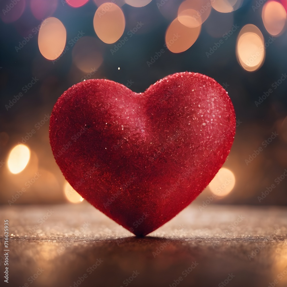 Fototapeta premium Red glass heart on wooden floor. Valentines day concept.