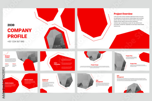 Red modern business work report slide presentation template