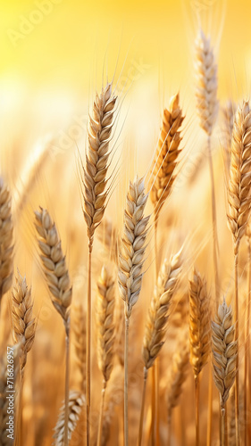 high narrow vertical panorama golden ears of wheat in the field ripe harvest ready for harvesting