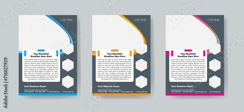 Corporate business flyer template design set with blue, magenta, red and yellow color. marketing, business proposal, promotion, advertise, publication, cover page.