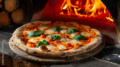 typical fresh Italian pizza inside a stone oven