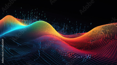 Colorful abstract background with waves lines and 3d shapes