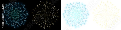 yellow gold and blue cyan fireworks with transparent background