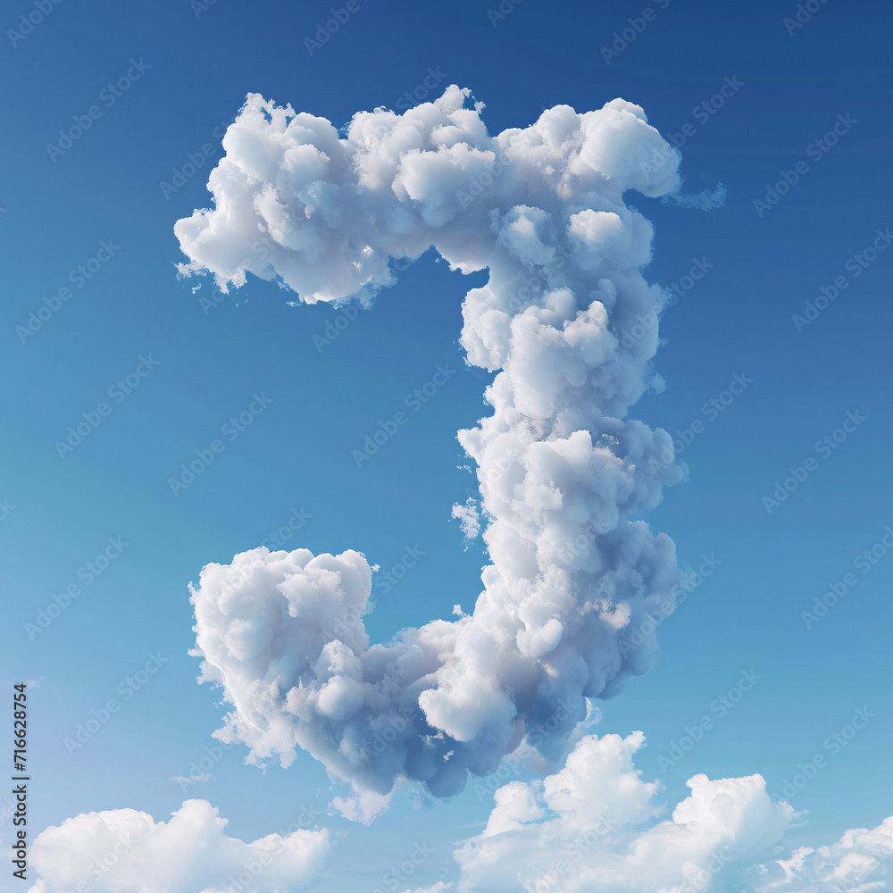 The letter J made of clouds in a blue sky The letter J made of clouds in a blue sky