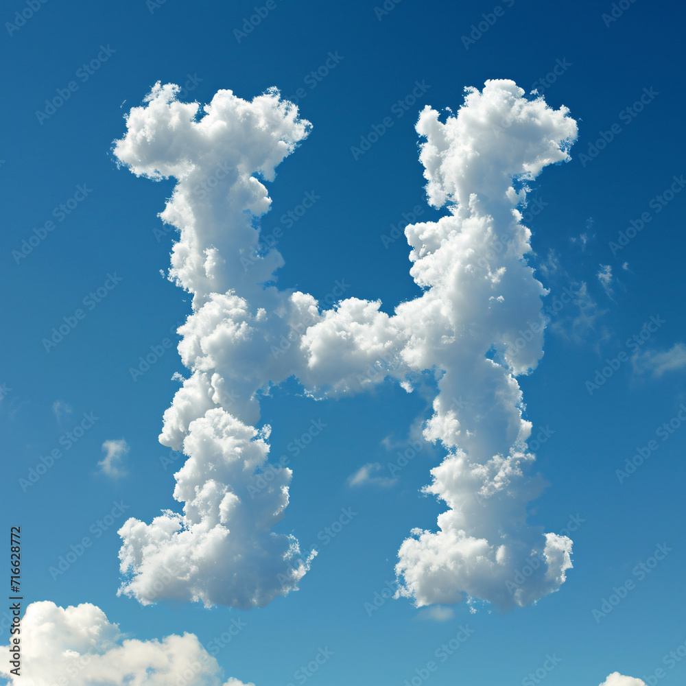 The letter H made of clouds in a blue sky The letter H made of clouds in a blue sky