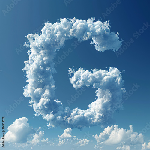 The letter G made of clouds in a blue sky