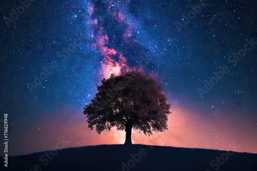 A lone tree in the space, milky way is the background