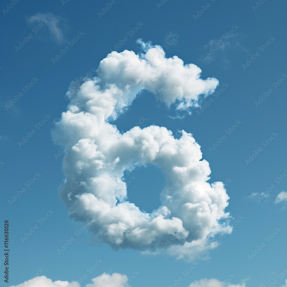 The number six made of clouds in a blue sky The number six made of clouds in a blue sky