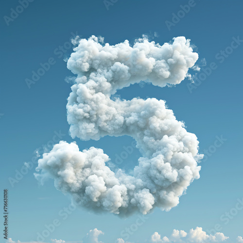 The number five made of clouds in a blue sky