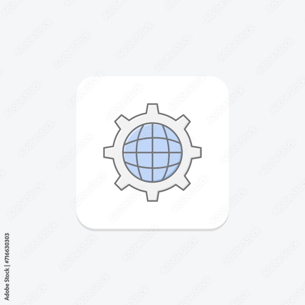 Globe in a Cogwheel icon, solid and filled outline colorful version, outline and filled vector sign , vector, pixel perfect, illustrator file