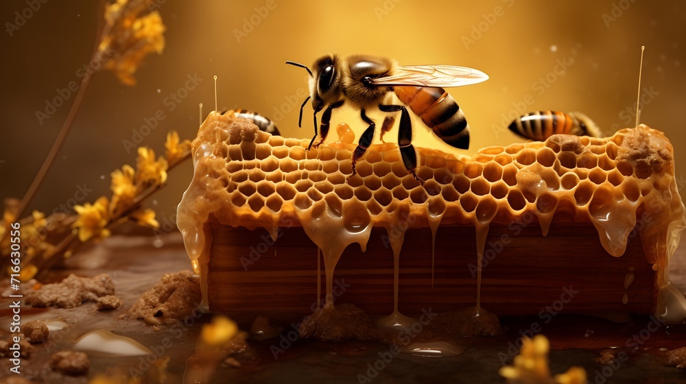 bee and honey - obrazy, fototapety, plakaty 