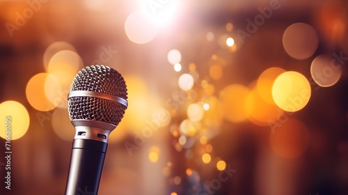 Blurred background with microphone at music party