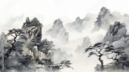 Mountain peaks full of plum blossoms ancient orient