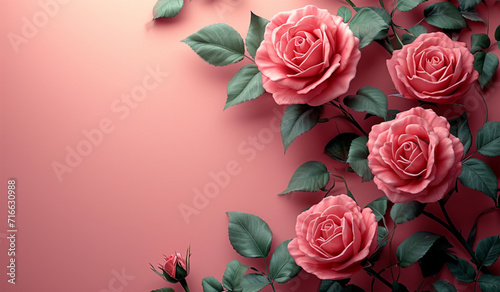 Pink roses on a pink background. Generative AI