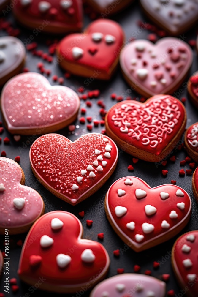 Sweet Valentine's Heart Cookies: Red Icing and Themed Sprinkles on Parchment - Valentine's Day Concept