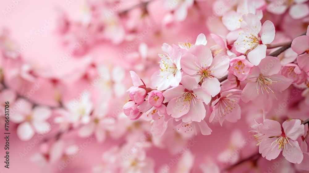 Tranquil Cherry Blossoms on Pink: Delicate Blooms with Spring Freshness - Valentine's Day Concept