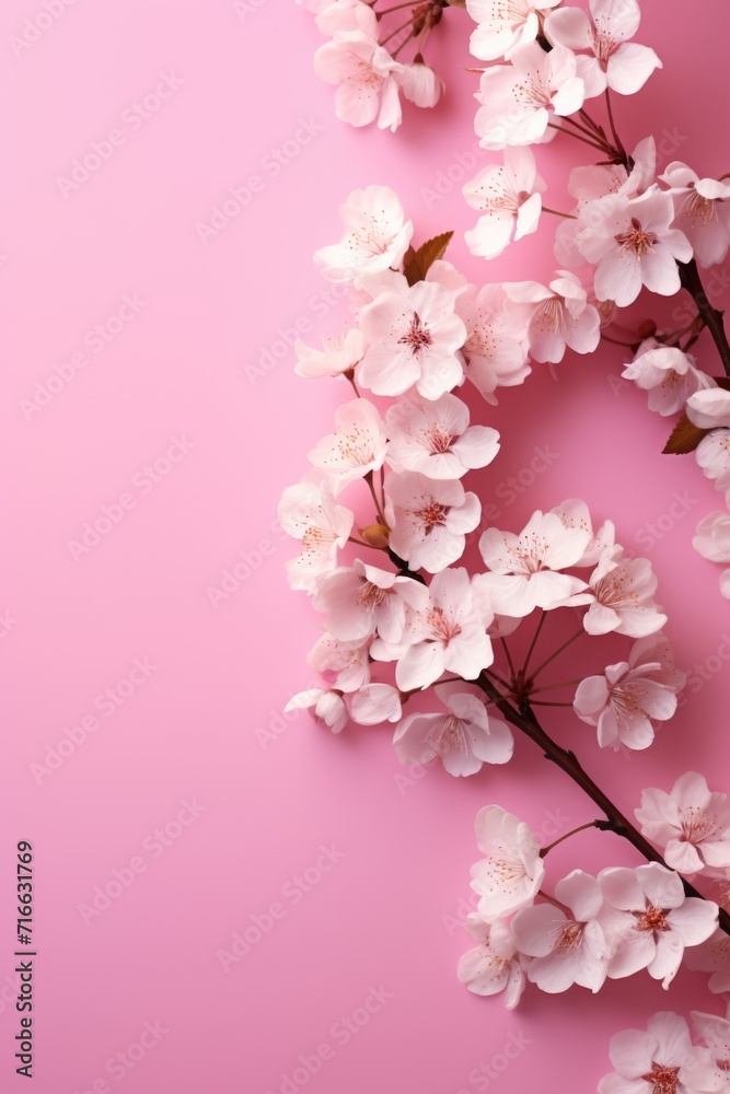 Tranquil Cherry Blossoms on Pink: Delicate Blooms with Spring Freshness - Valentine's Day Concept