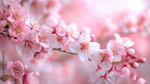 Tranquil Cherry Blossoms on Pink: Delicate Blooms with Spring Freshness - Valentine's Day Concept