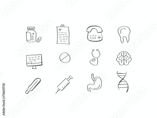 hand drawn medicine icons set