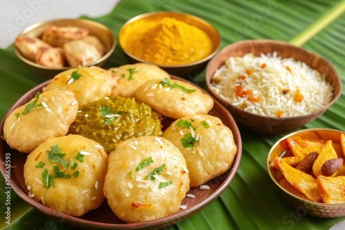 Delicious traditional food celebrated on hindu new year gudipadwa festival, gudi padwa sweets and cuisine image