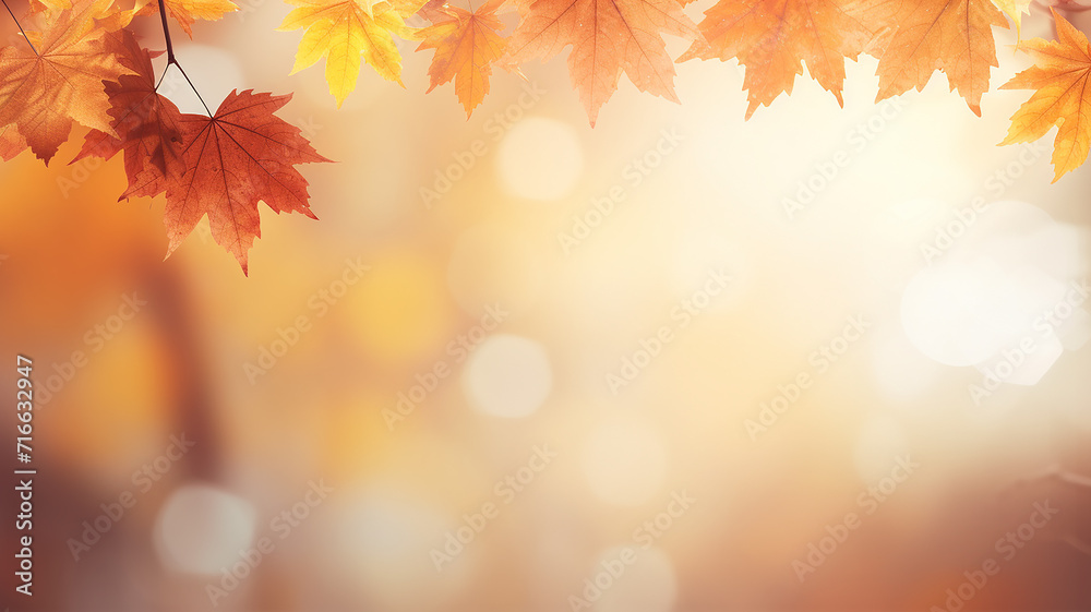 maple leaves on abstract blurred background with bokeh copy space, light bright autumn background for text maple leaves on abstract blurred background with bokeh copy space, light bright autumn background for text