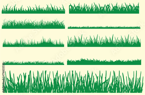 Set of fresh green spring grass cartoon borders in lengths. Editable Vector illustration for ree=use in designing eco environment friendly theme based banner or poster. eps 10. photo