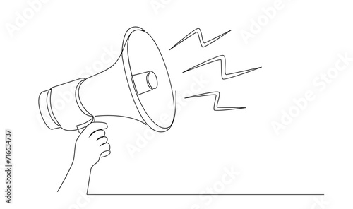 Continuous single one line art drawing of megaphone speaker for news and promotion vector illustration