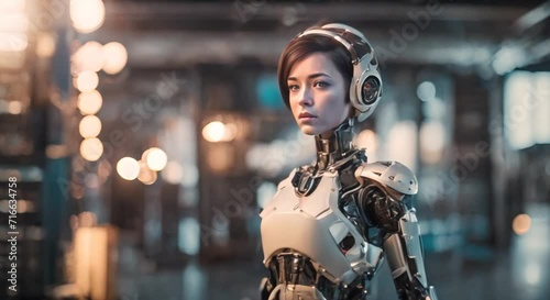 Portrait of woman ai robot Artificial intelligence concept photo