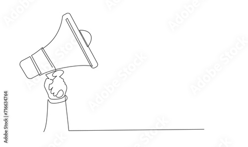 Continuous single one line art drawing of megaphone speaker for news and promotion vector illustration