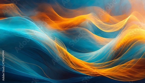 a captivating digital artwork featuring abstract waves in shades of blue and orange, conveying a sense of movement and energy.