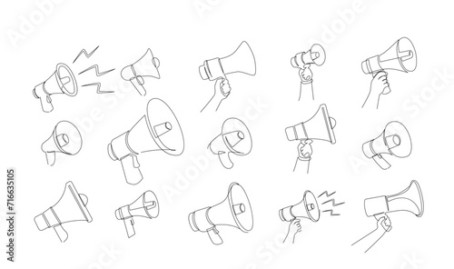 Continuous single one line art drawing of megaphone speaker for news and promotion vector illustration