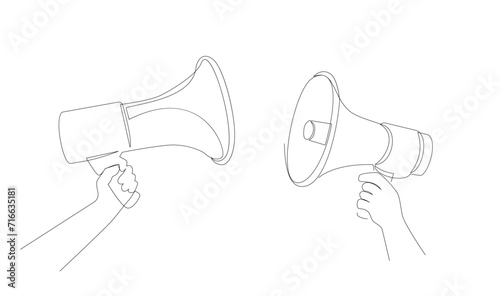 Continuous single one line art drawing of megaphone speaker for news and promotion vector illustration