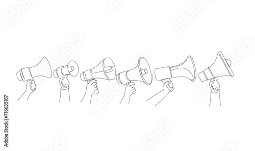 Continuous single one line art drawing of megaphone speaker for news and promotion vector illustration