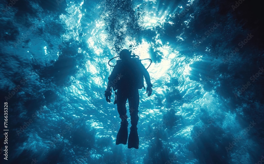 Exploring the vibrant depths of the reef, a solitary figure in scuba gear glides gracefully through the crystal-clear waters, surrounded by a colorful array of marine life Exploring the vibrant depths of the reef, a solitary figure in scuba gear glides gracefully through the crystal-clear waters, surrounded by a colorful array of marine life