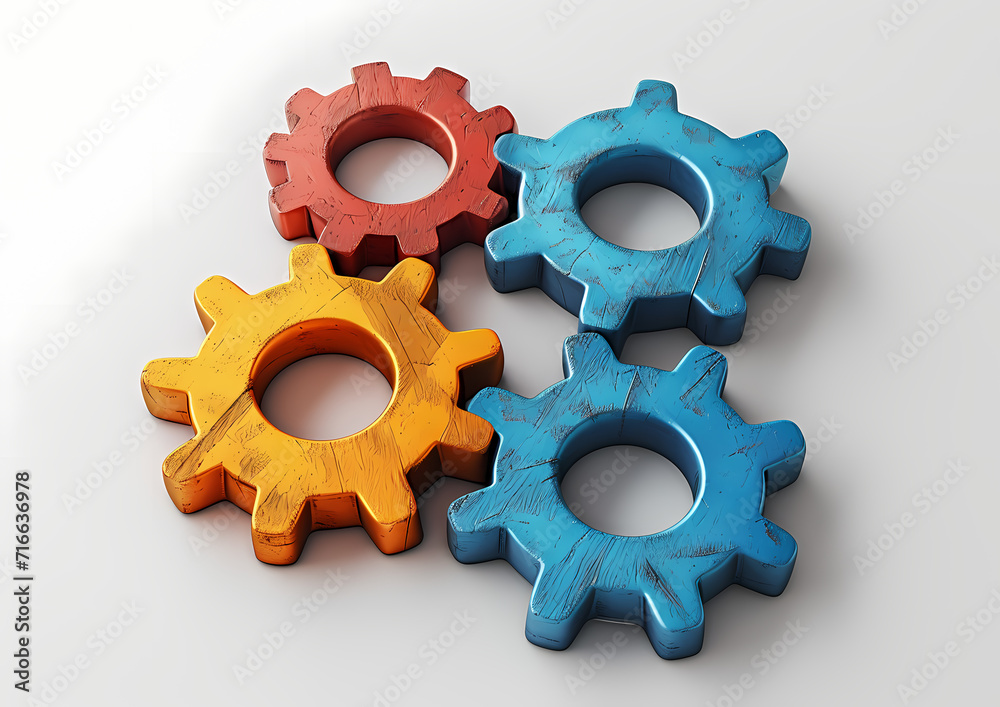 Vibrant metal 3d gears in motion, working in perfect harmony to power the wheels of transport with a mesmerizing display of intricate metalware Vibrant metal 3d gears in motion, working in perfect harmony to power the wheels of transport with a mesmerizing display of intricate metalware