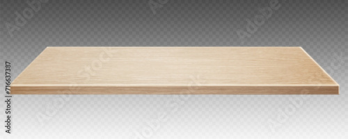 Wooden surface of desk isolated on transparent background. Kitchen top made of timber board. Light wooden tabletop. Realistic vector illustration