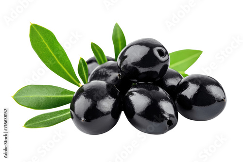 black olives with leaves isolate transparent background photo