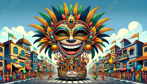 Illustration of poster for goa carnival with funny decorated float. photo